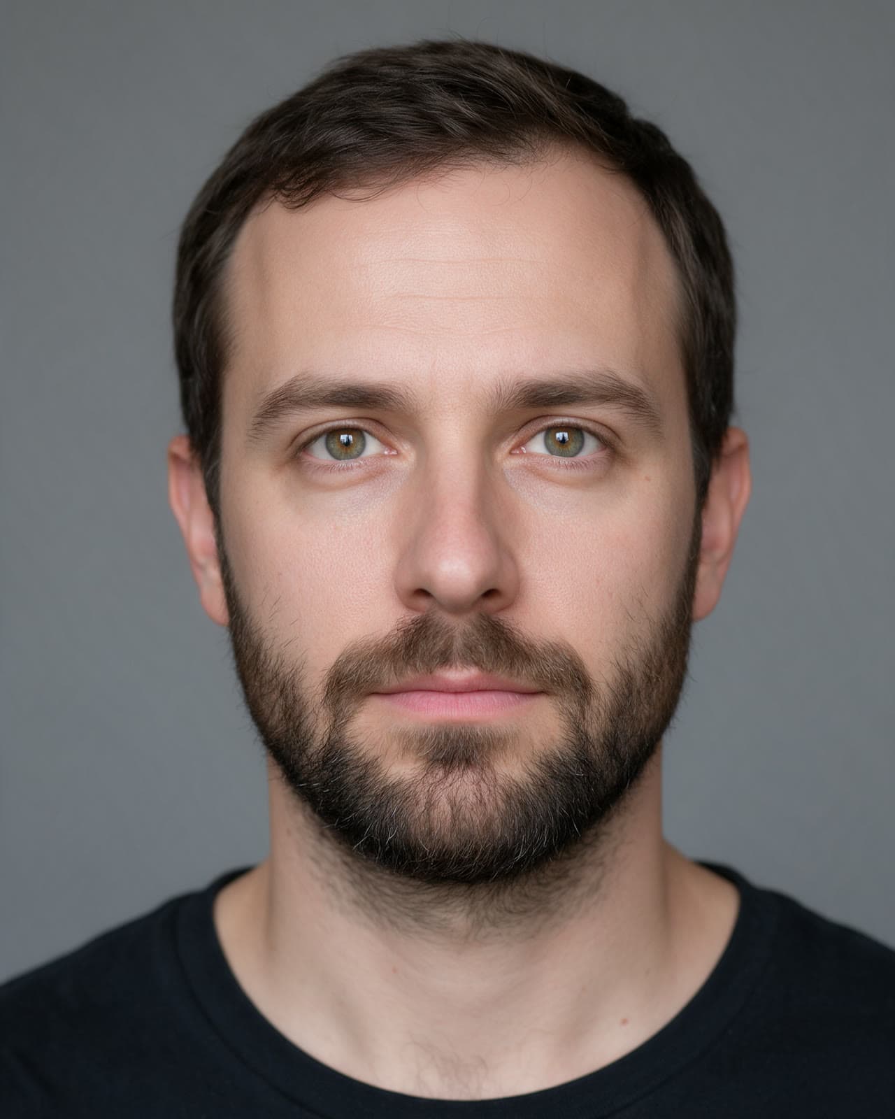 Fictional person facing the camera in neutral studio light
